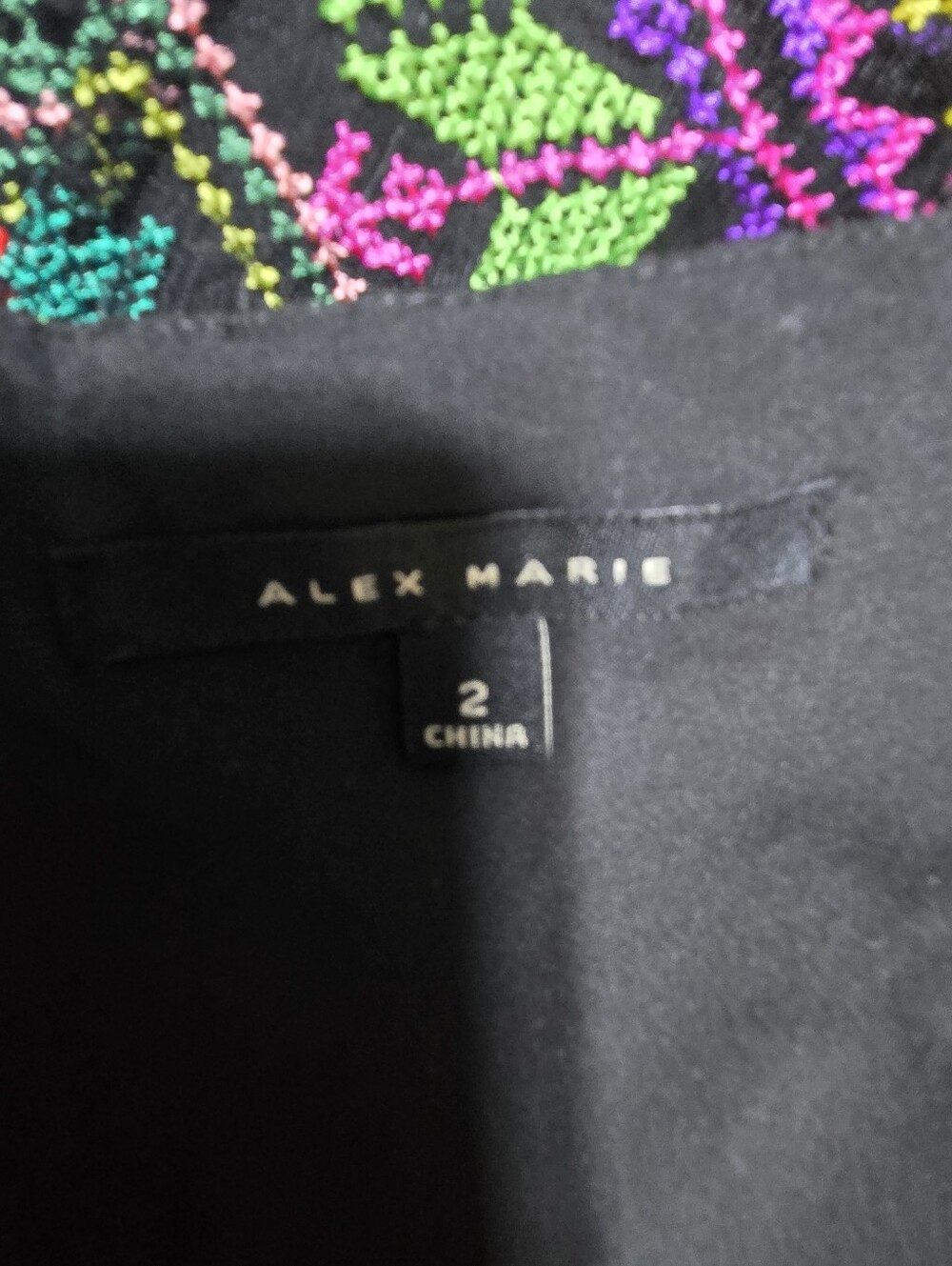 Alex Marie Sz 2 Elegant Black Dress Multicolor Geometric Design  Hankerchief Hem - Picture 2 of 12